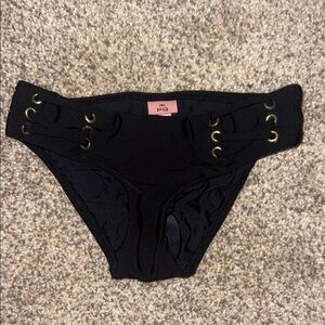 PQ Swim Black Lace-Up Bikini Bottoms | Gold Grommet Detail | Designer Swim
